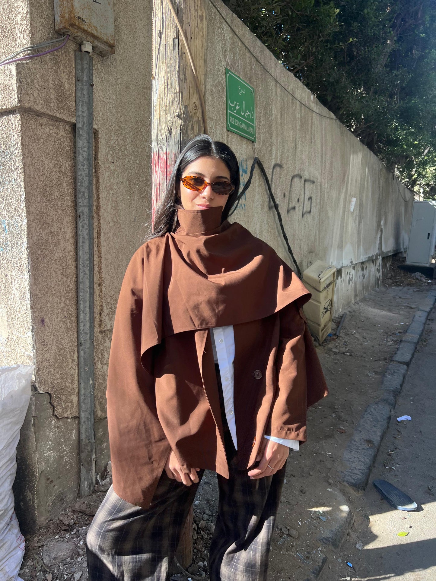 Jacket Trench brown scarf