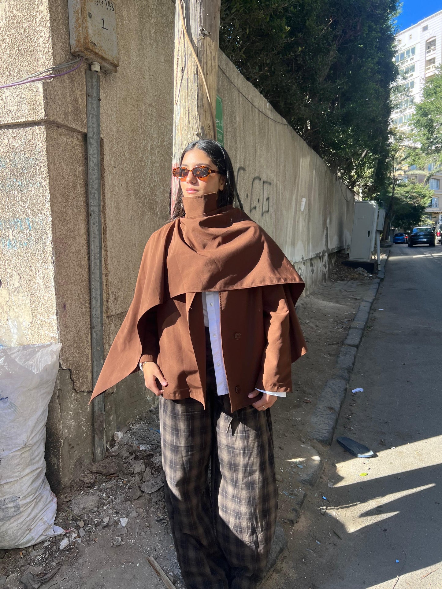 Jacket Trench brown scarf