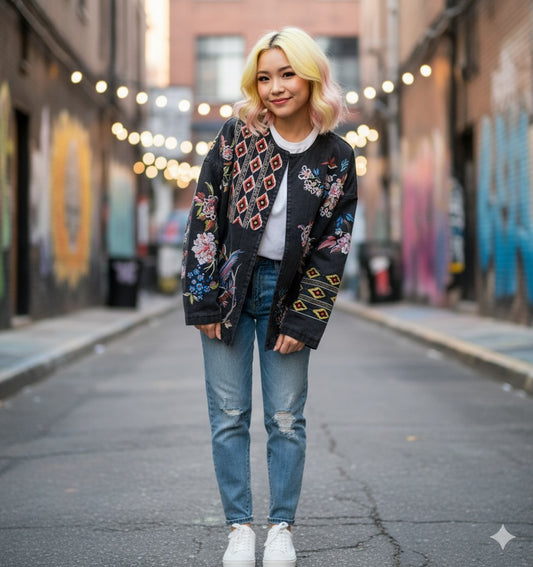 Embroidery Black Denim