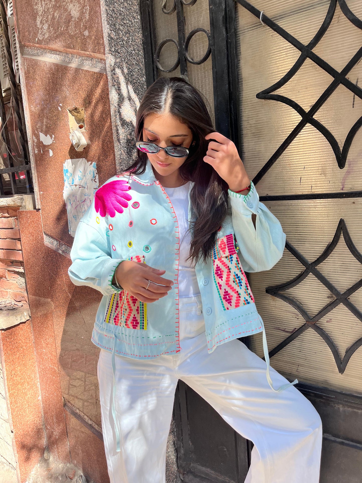Jacket embroidery blue