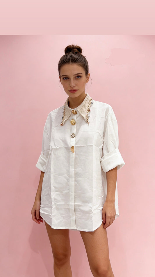 Shirt white crochet cuff