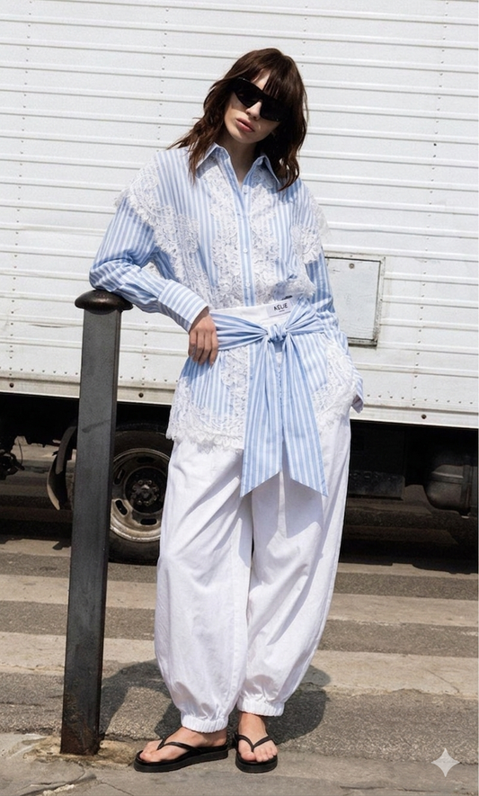 Shirt stripe blue lace