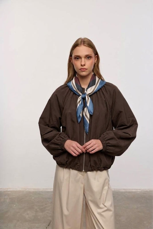 Jacket brown bomber + scarf stripe