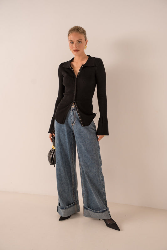 Pullover brown buttons