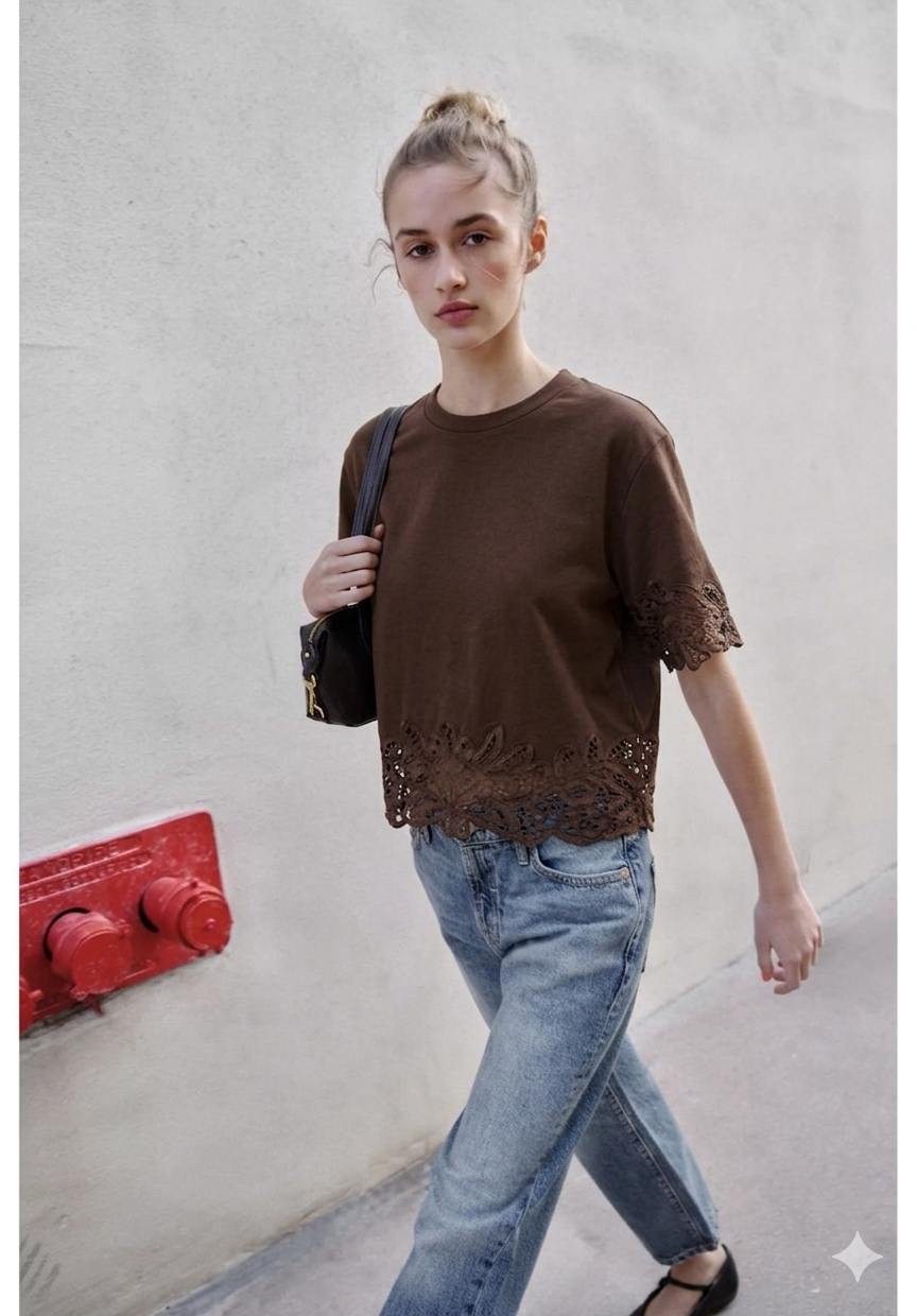 Shirt brown lace