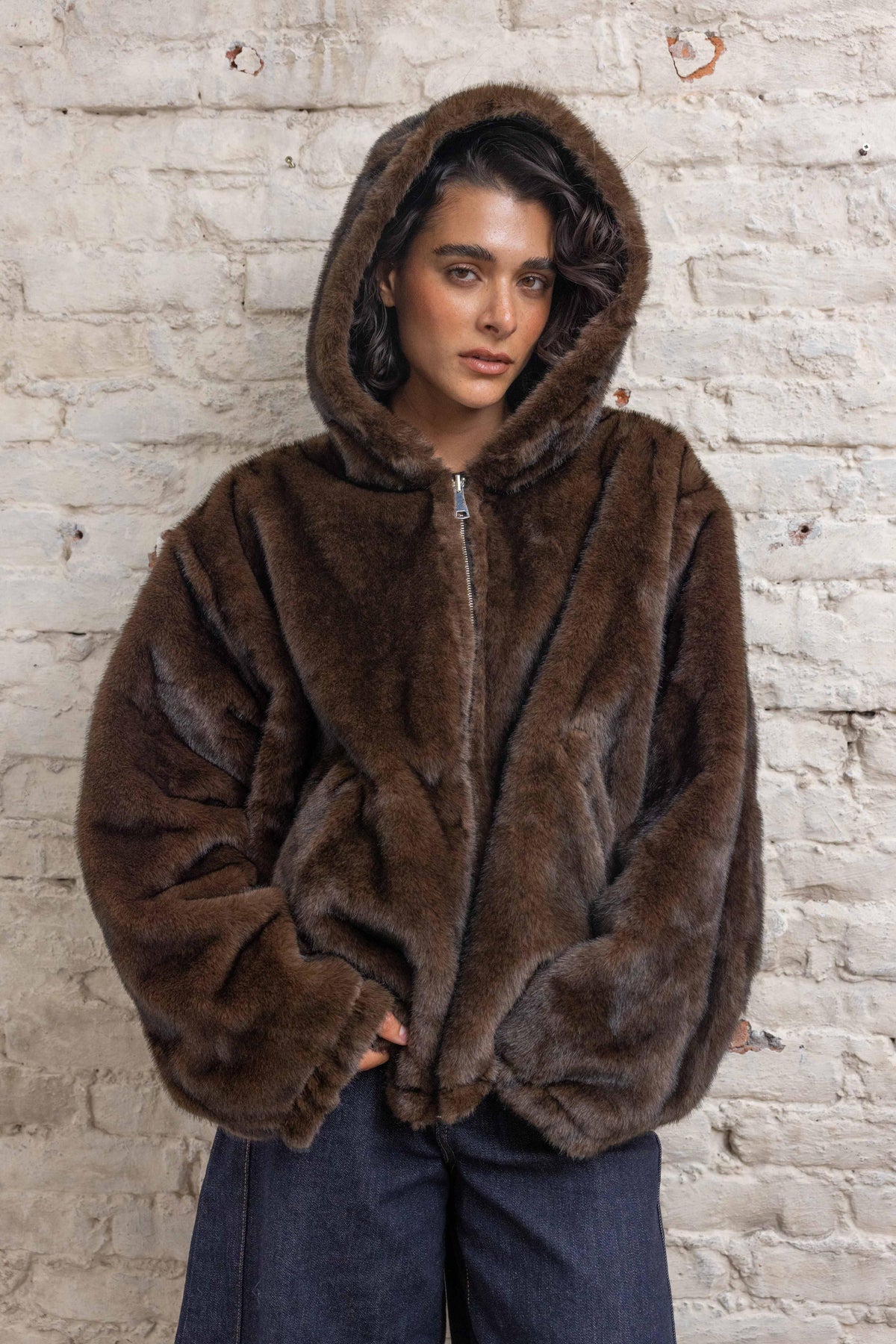 Jacket double face black brown fur