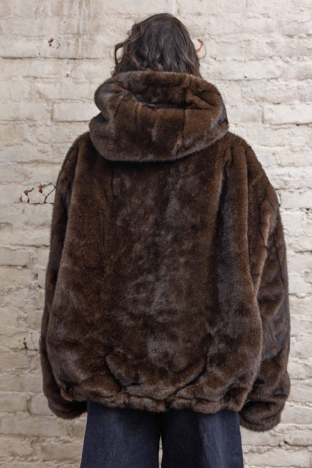 Jacket double face black brown fur