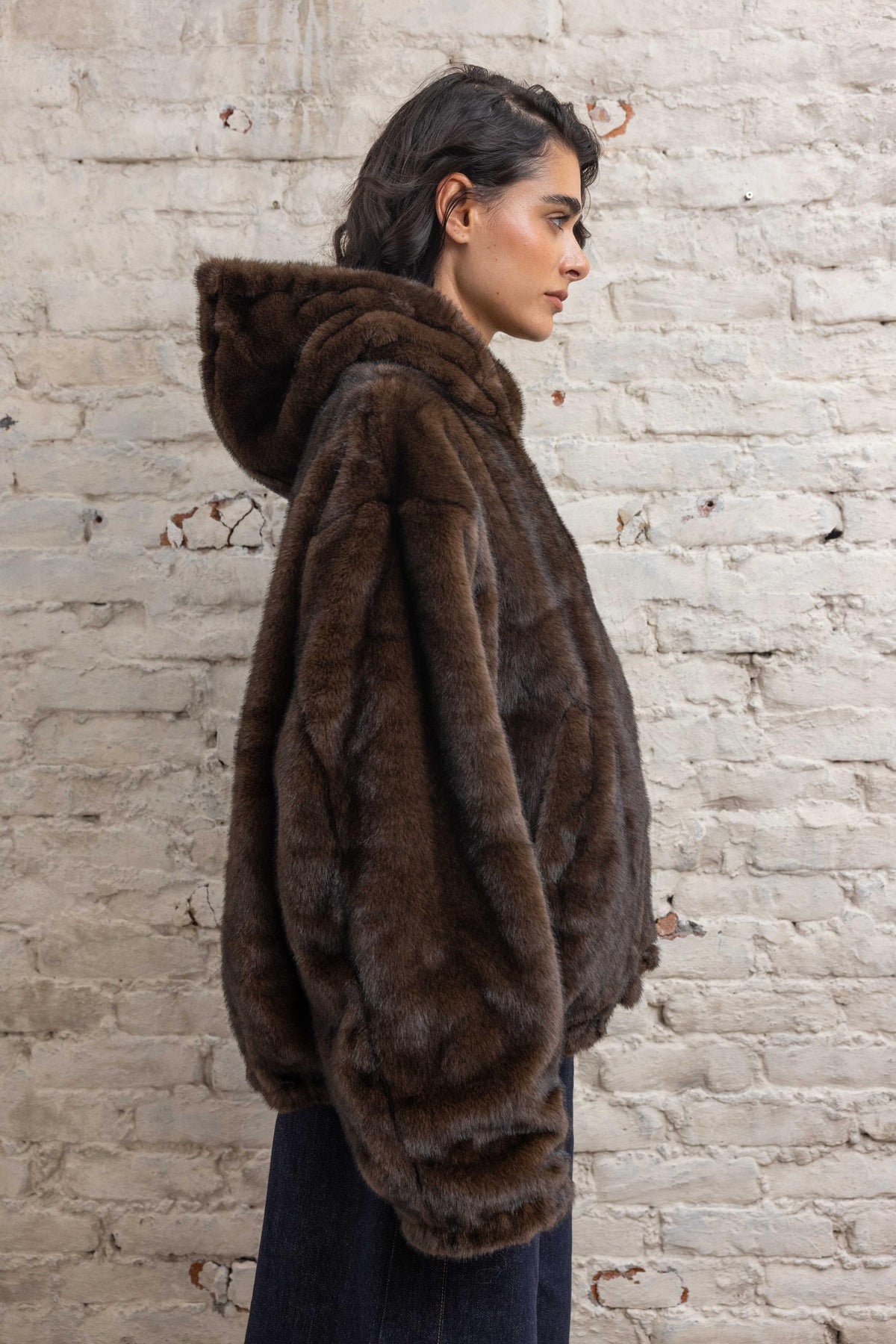 Jacket double face black brown fur
