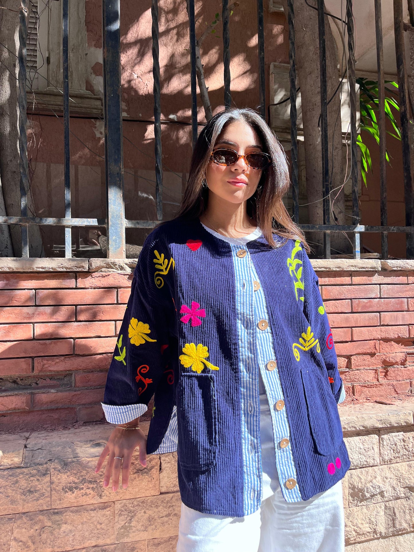 Jacket embroidery velvet navy
