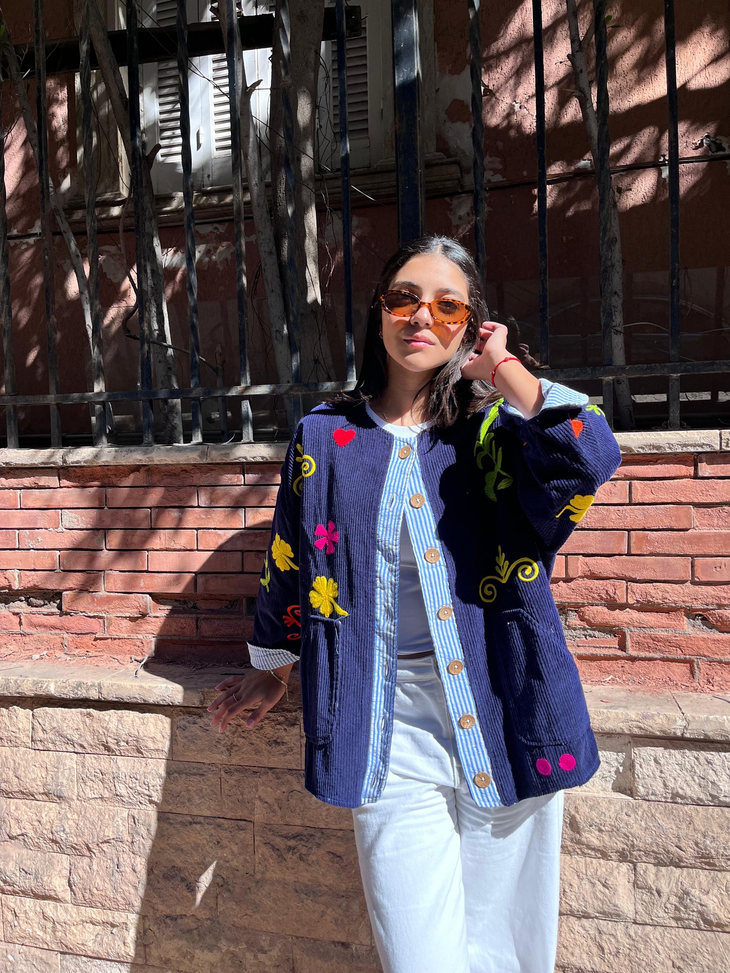 Jacket embroidery velvet navy
