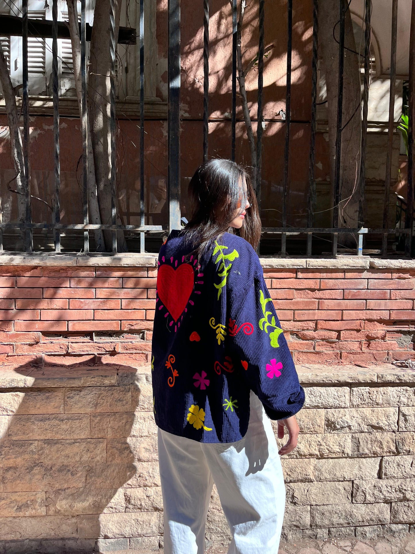 Jacket embroidery velvet navy
