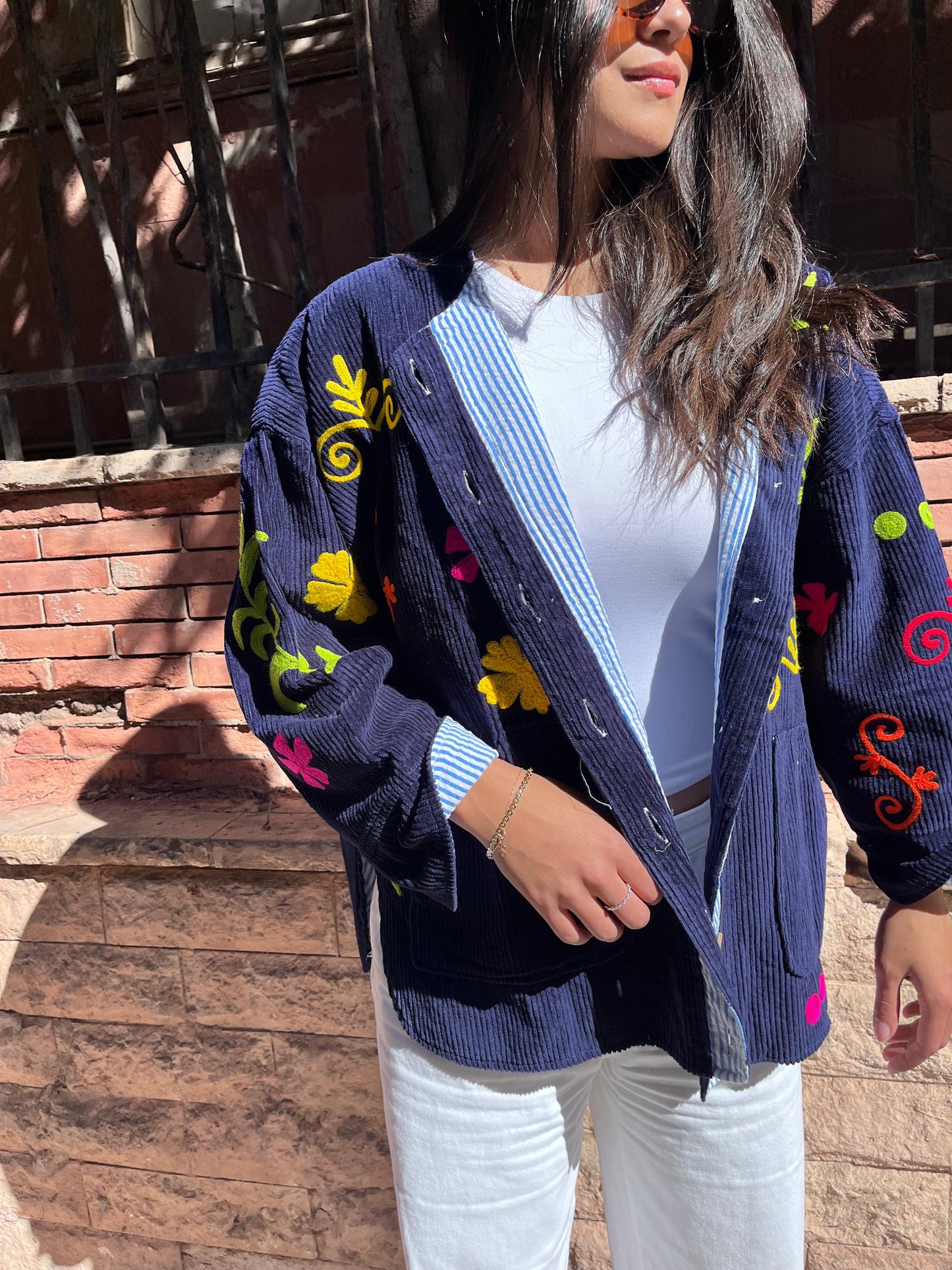 Jacket embroidery velvet navy