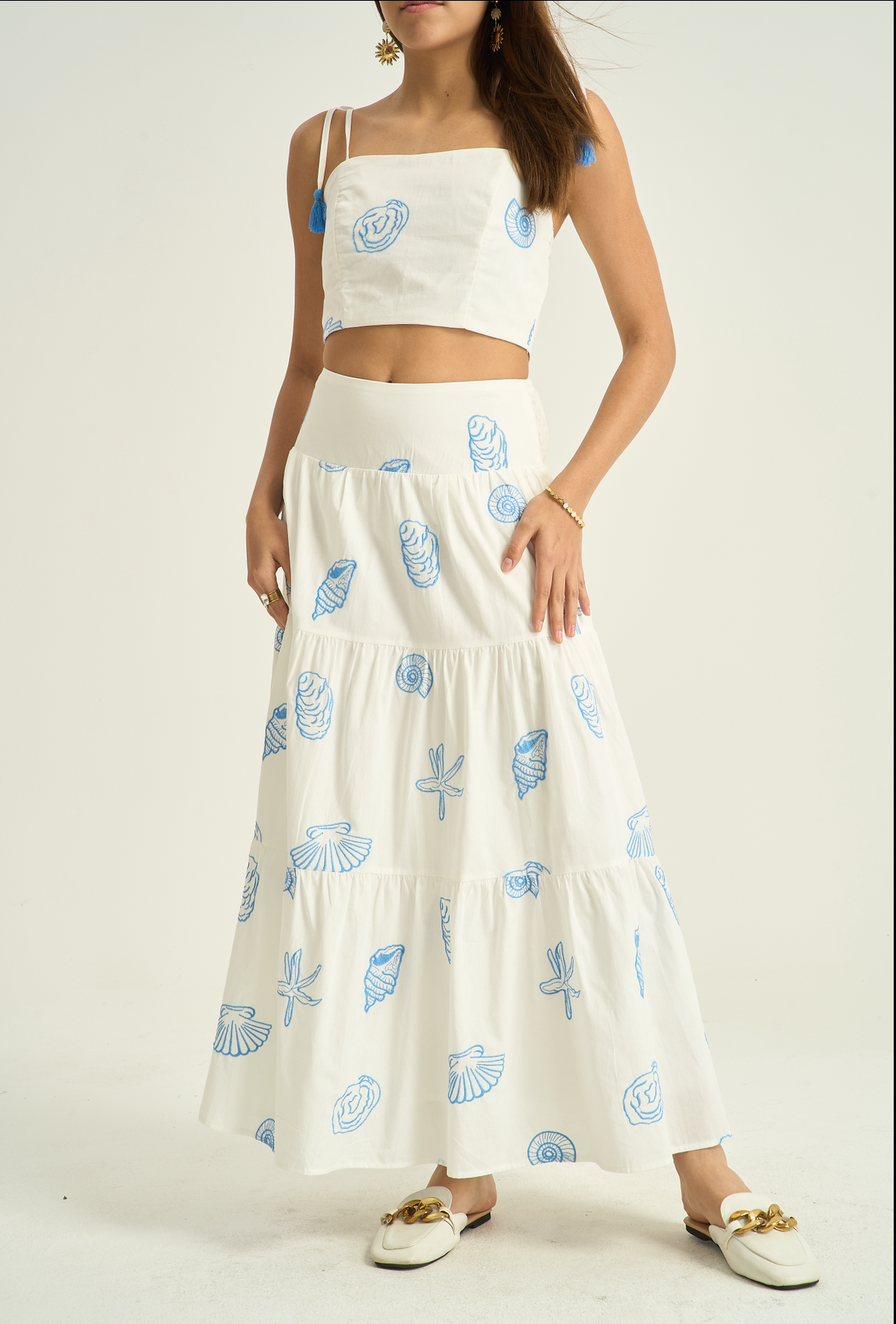 Set skirt & Top shells blue blanc