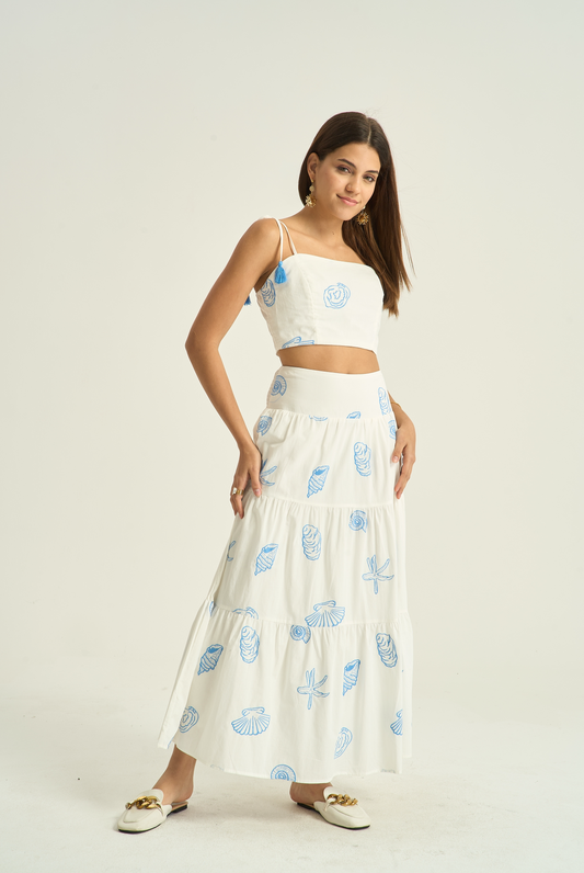 Set skirt & Top shells blue blanc