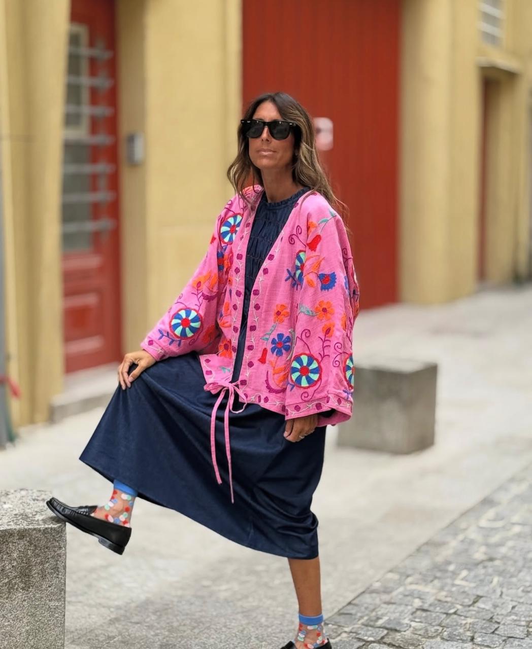 Embroidery Pink kimono