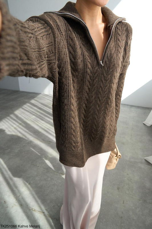 Brown Zipper Knit