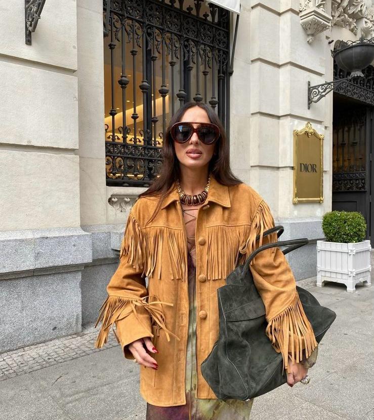 Jacket Suede fringes camel