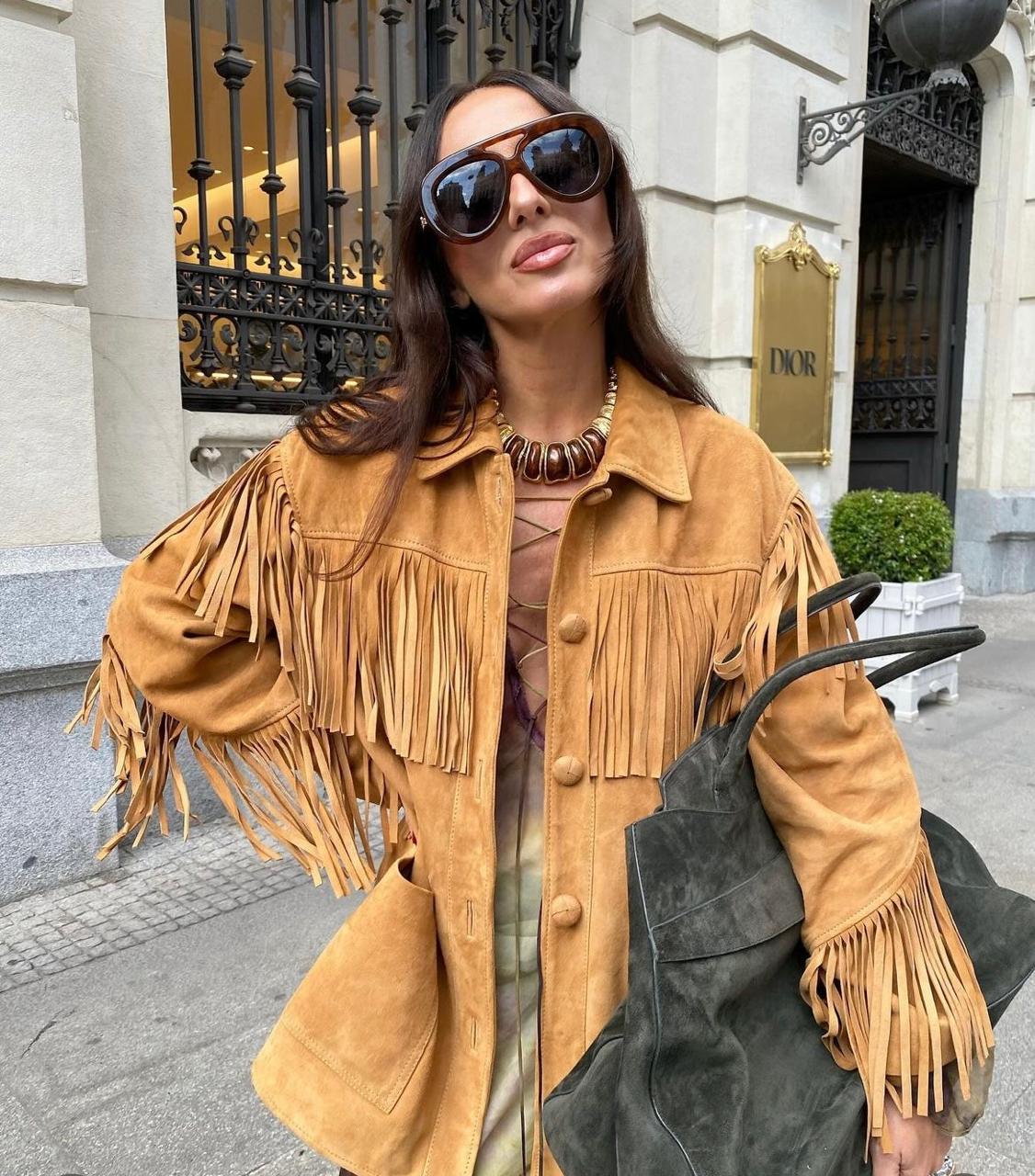 Jacket Suede fringes camel