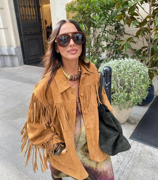 Jacket Suede fringes camel