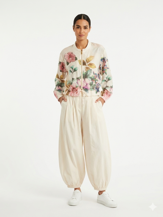 Shirt floral zipper white