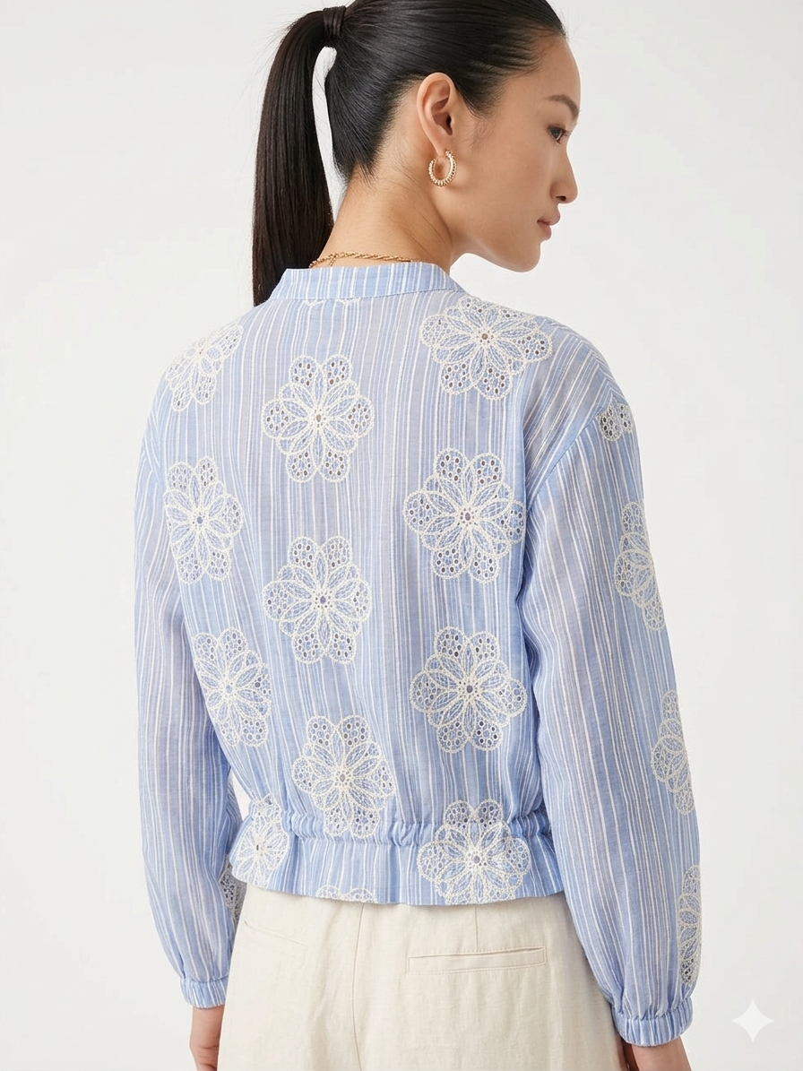 Shirt lace blue zipper