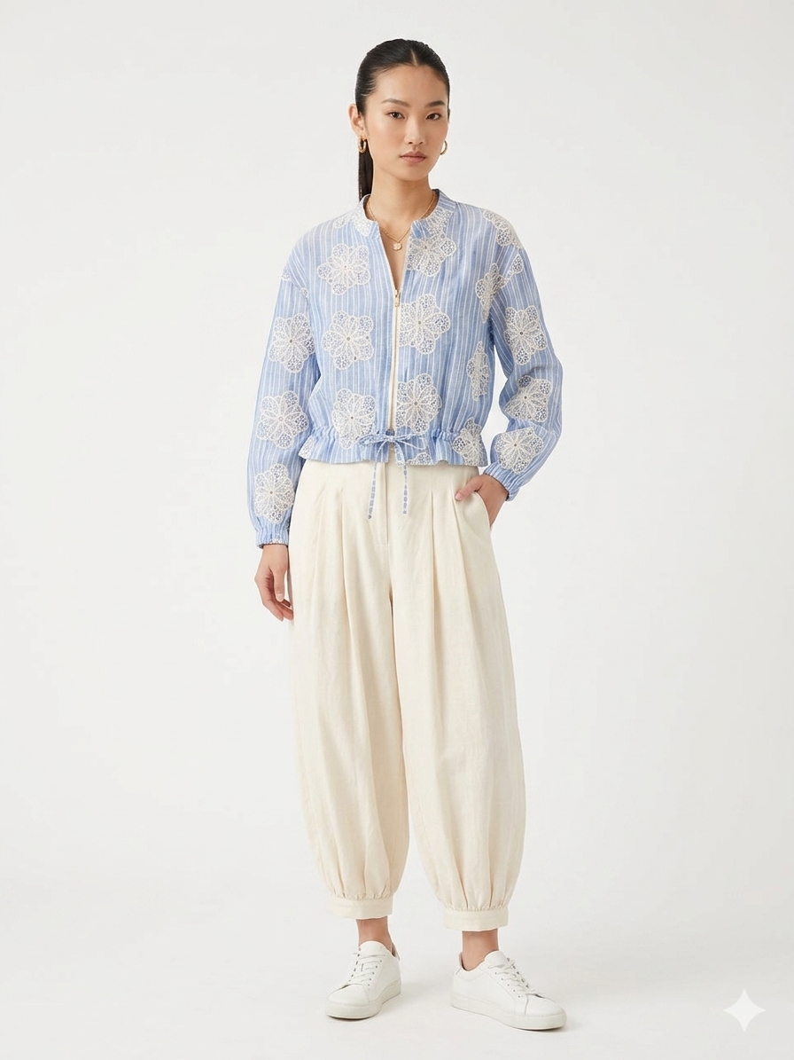 Shirt lace blue zipper