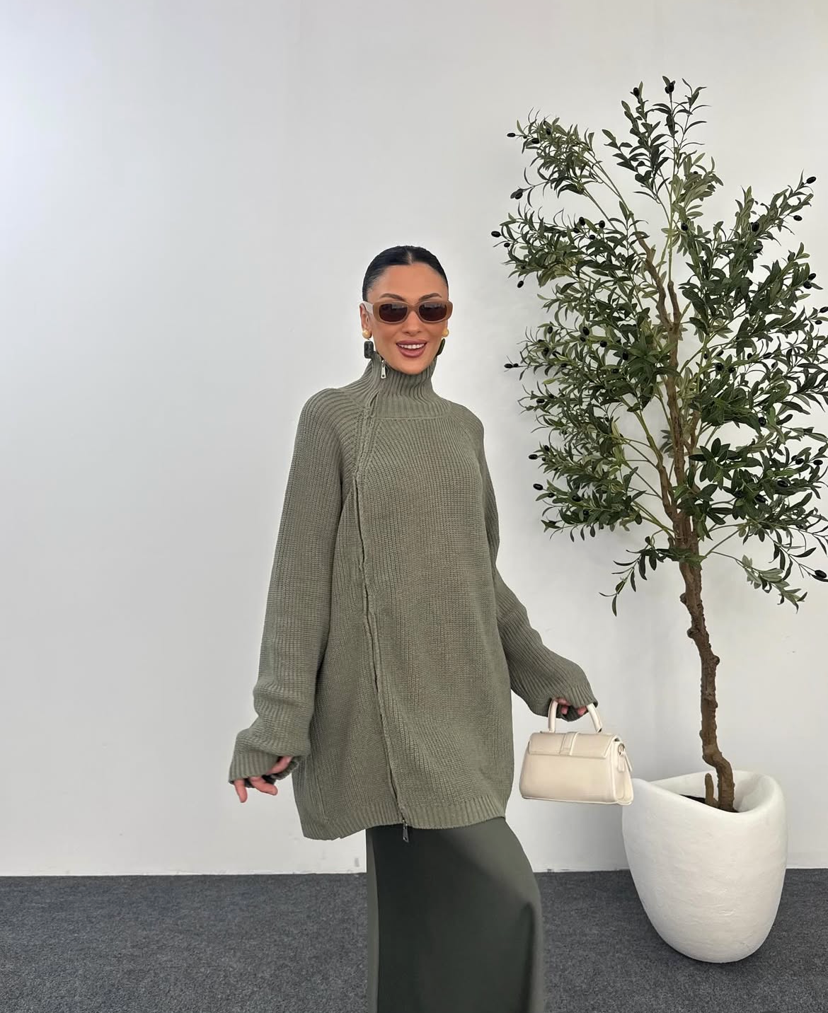 Light olive zipper knit