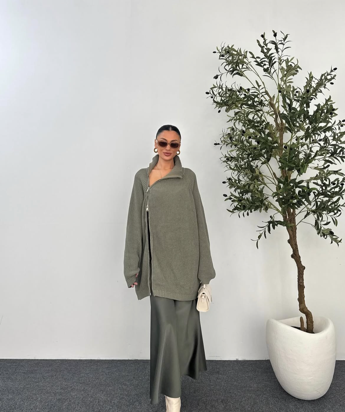 Light olive zipper knit