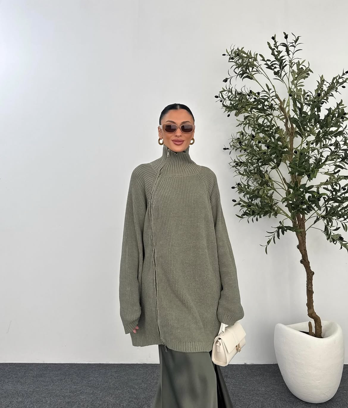 Light olive zipper knit