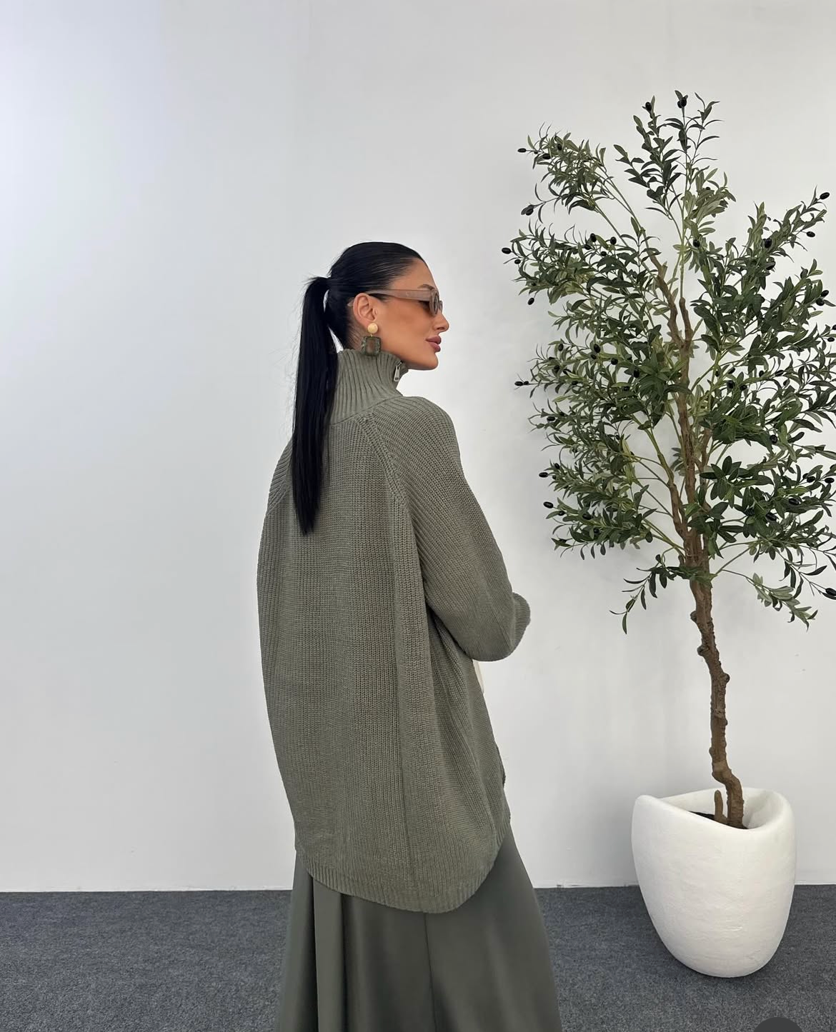 Light olive zipper knit