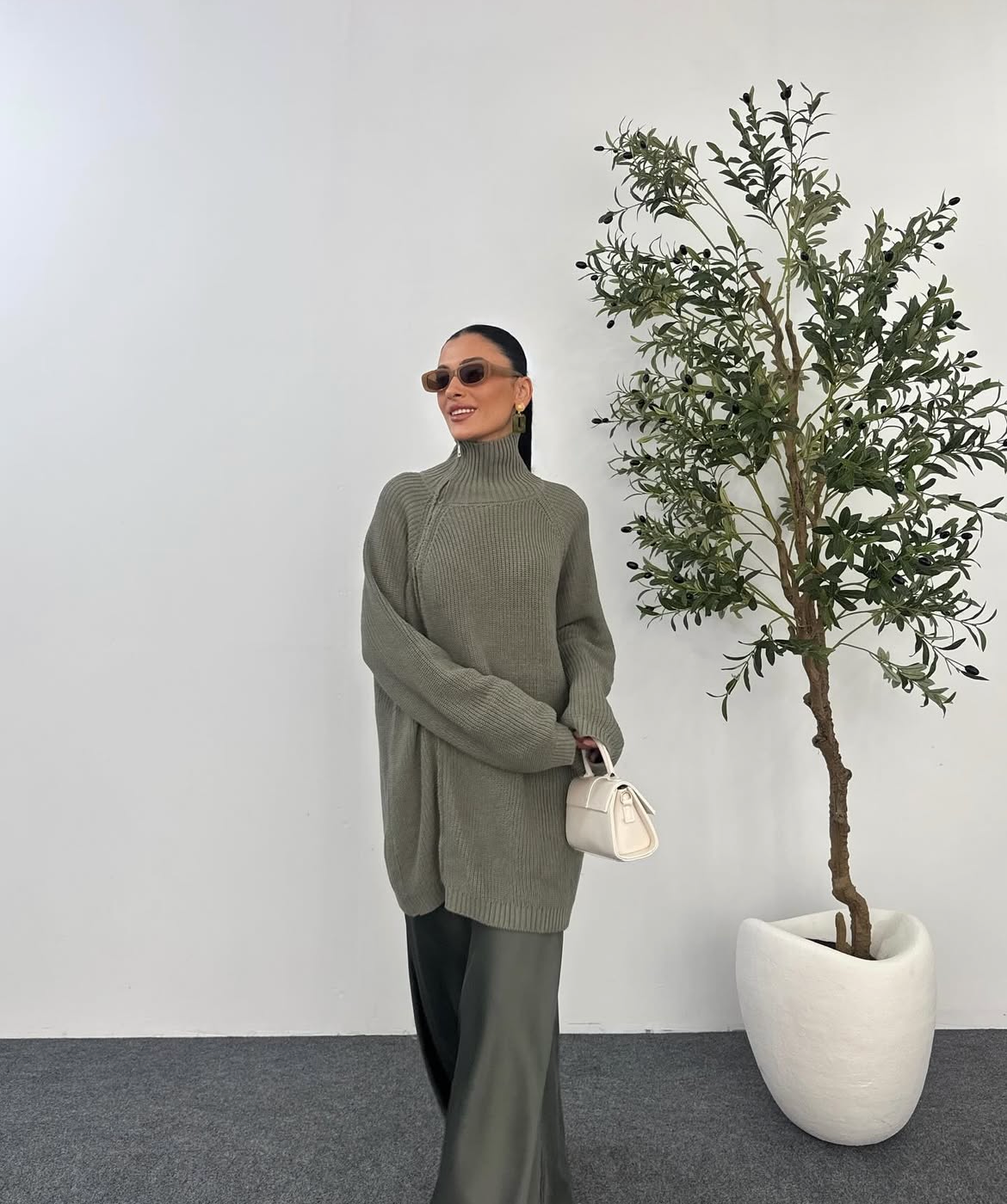 Light olive zipper knit