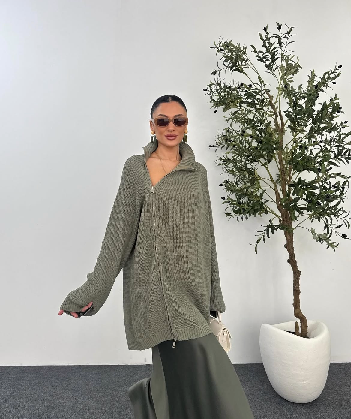 Light olive zipper knit