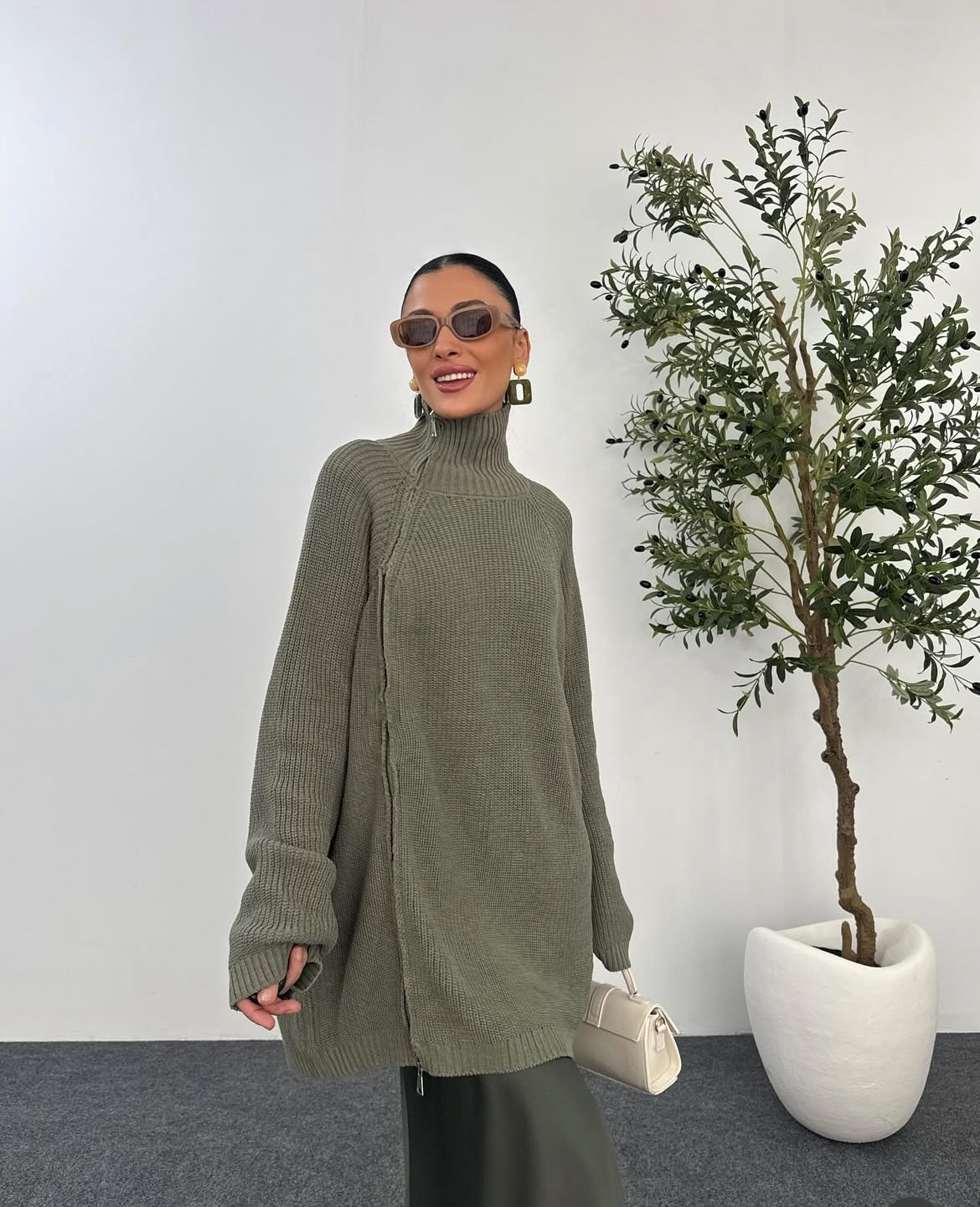 Light olive zipper knit