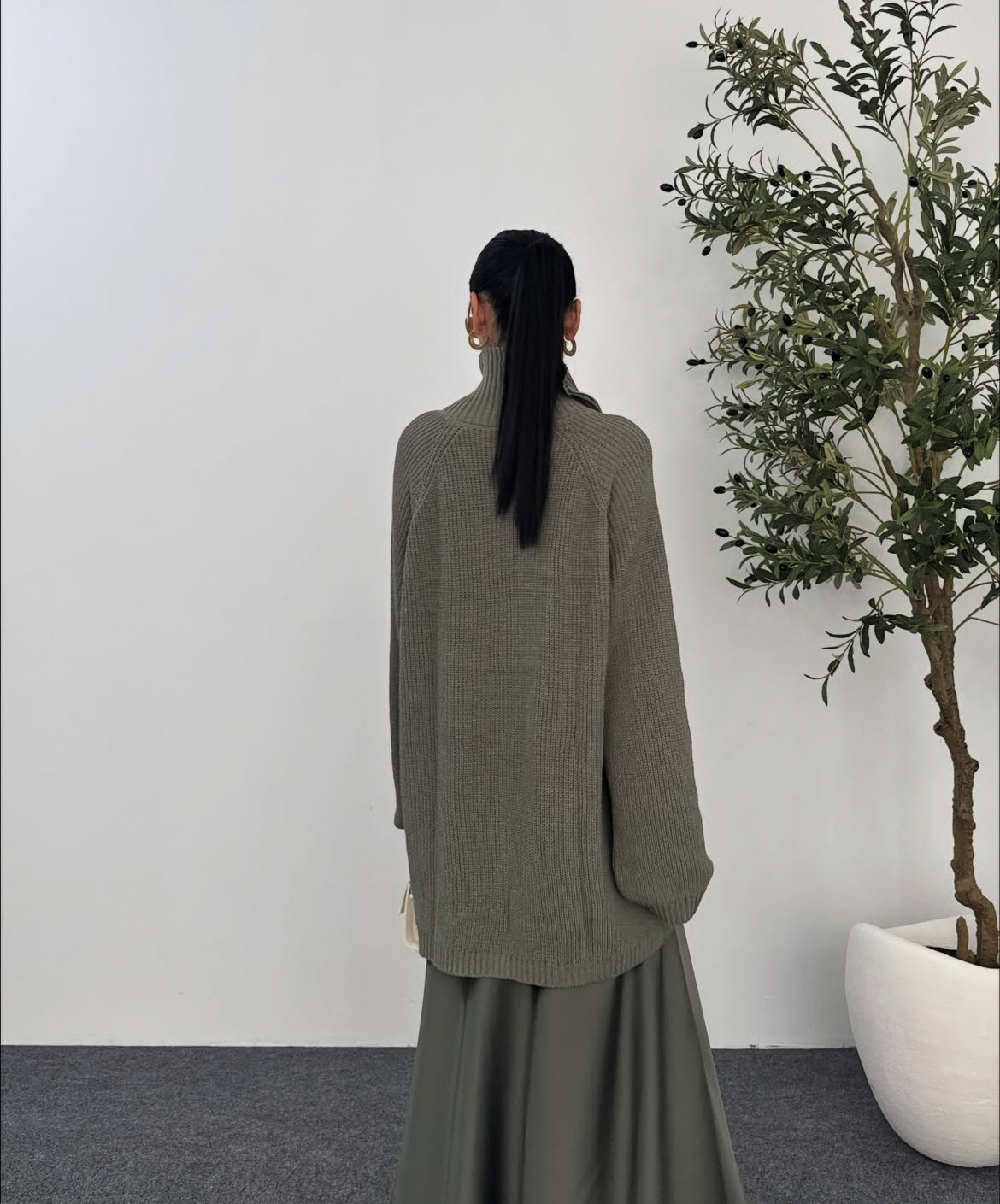 Light olive zipper knit