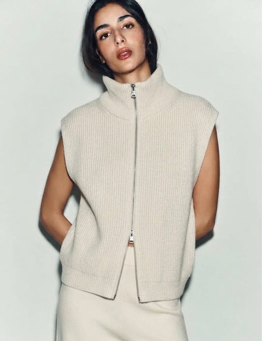 Vest knit double zipper