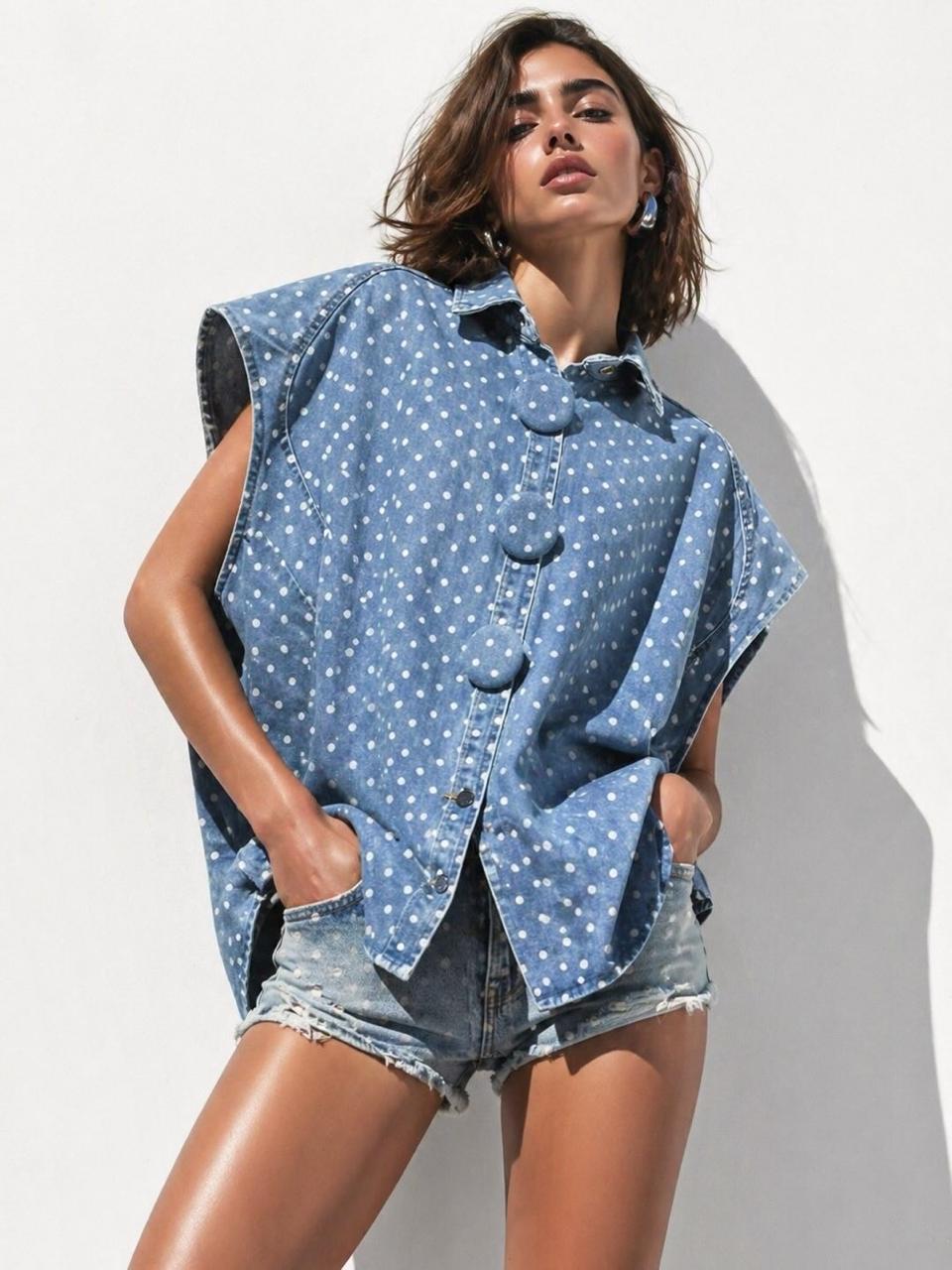 Vest polka blue white