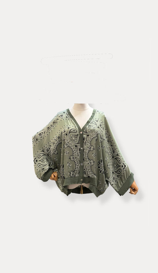 Bandana cardigan silk olive