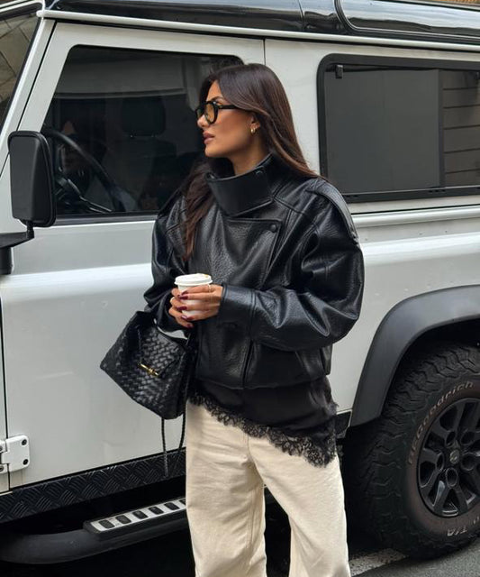 Jacket black leather oversized