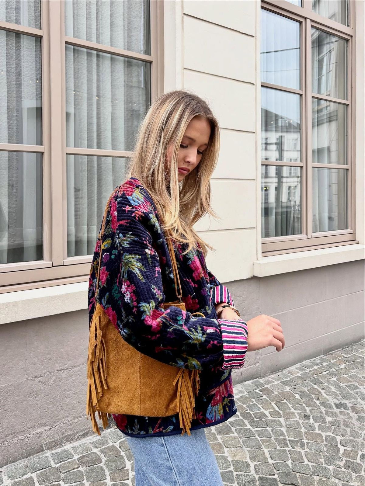 Jacket suede floral Navy