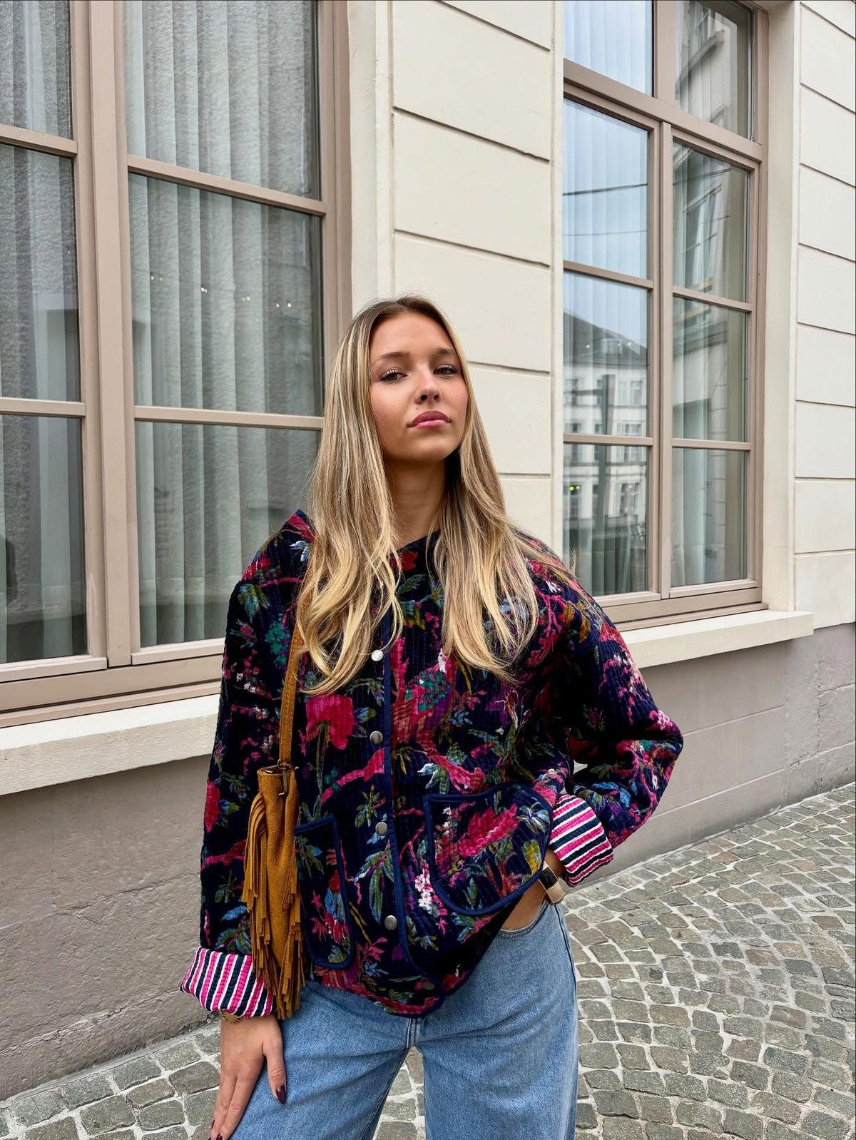 Jacket suede floral Navy