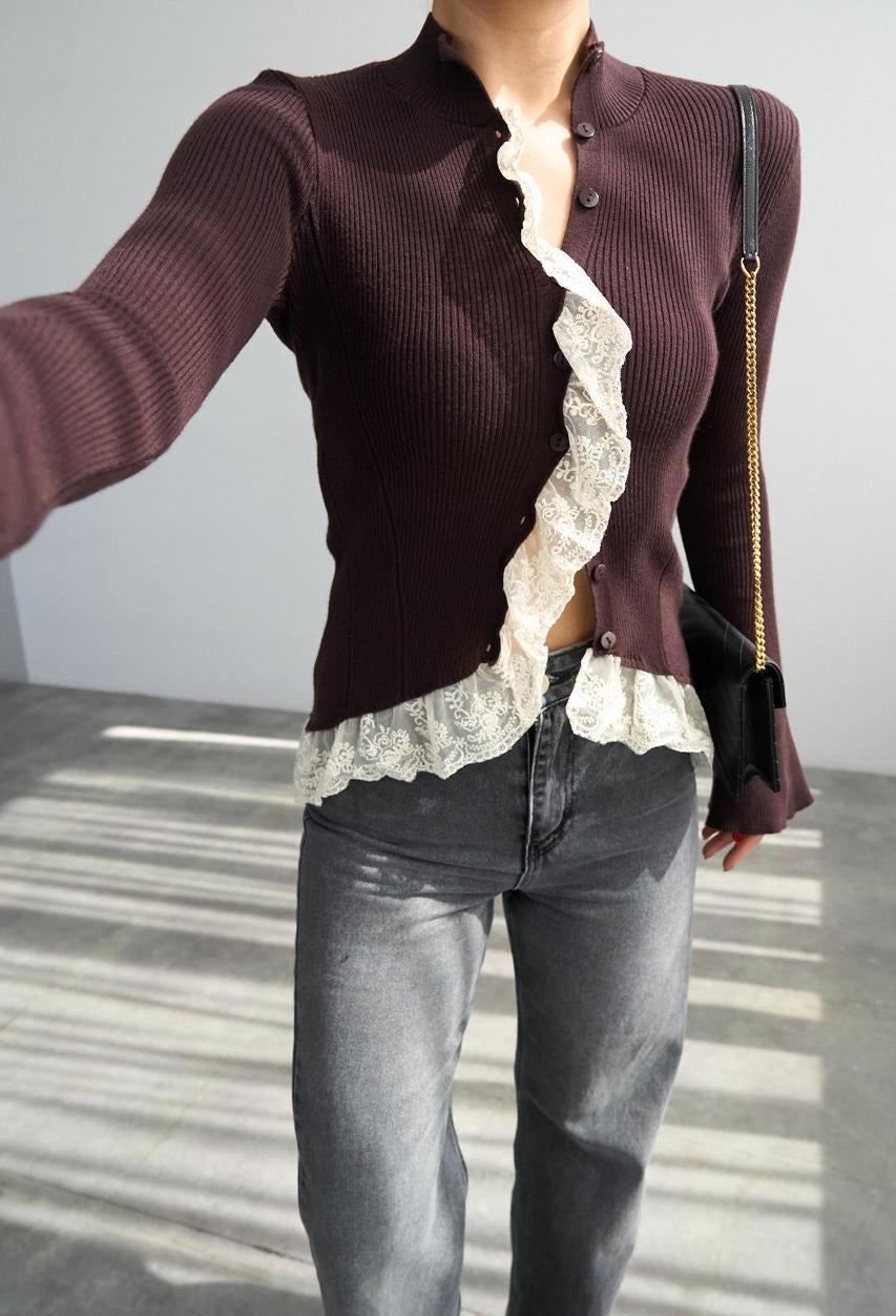 Pullover brown knit lace