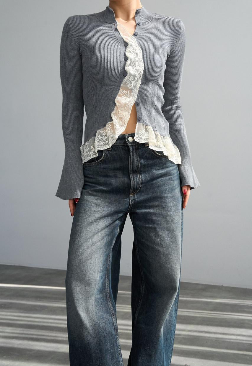 Pullover grey knit lace
