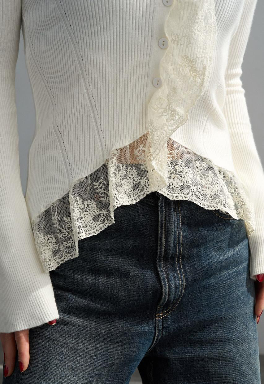Pullover off-white knit lace