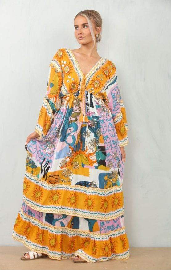 Dress mustard multicolor