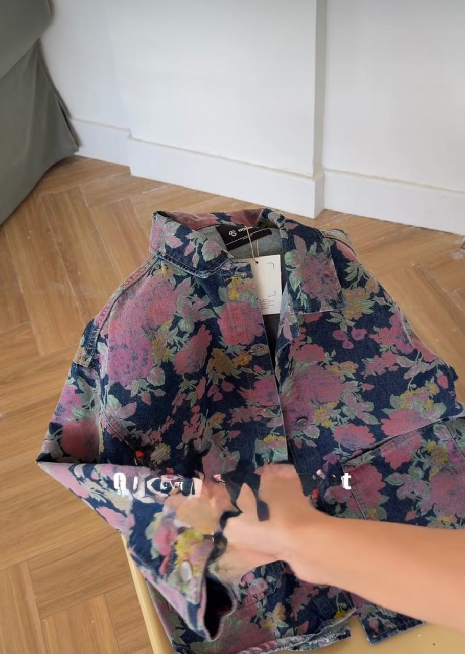Jacket floral cotton denim