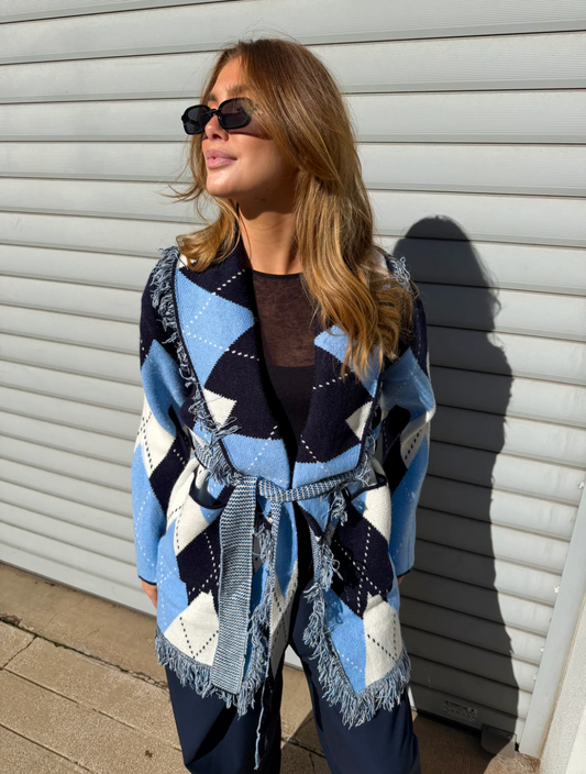 Cardigan argyle blue x black