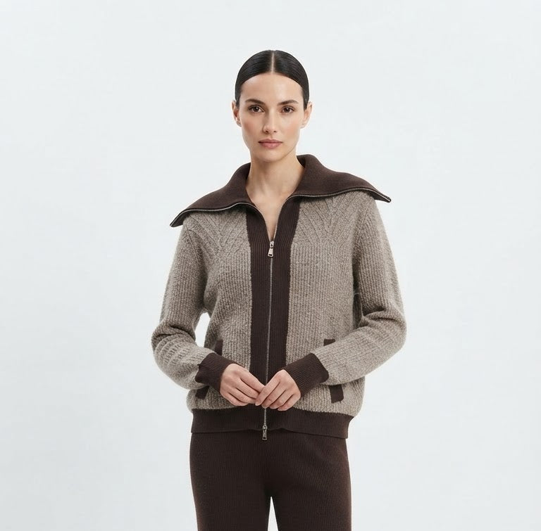 Set brown beige knit