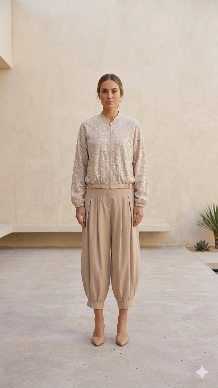 Shirt beige sequins