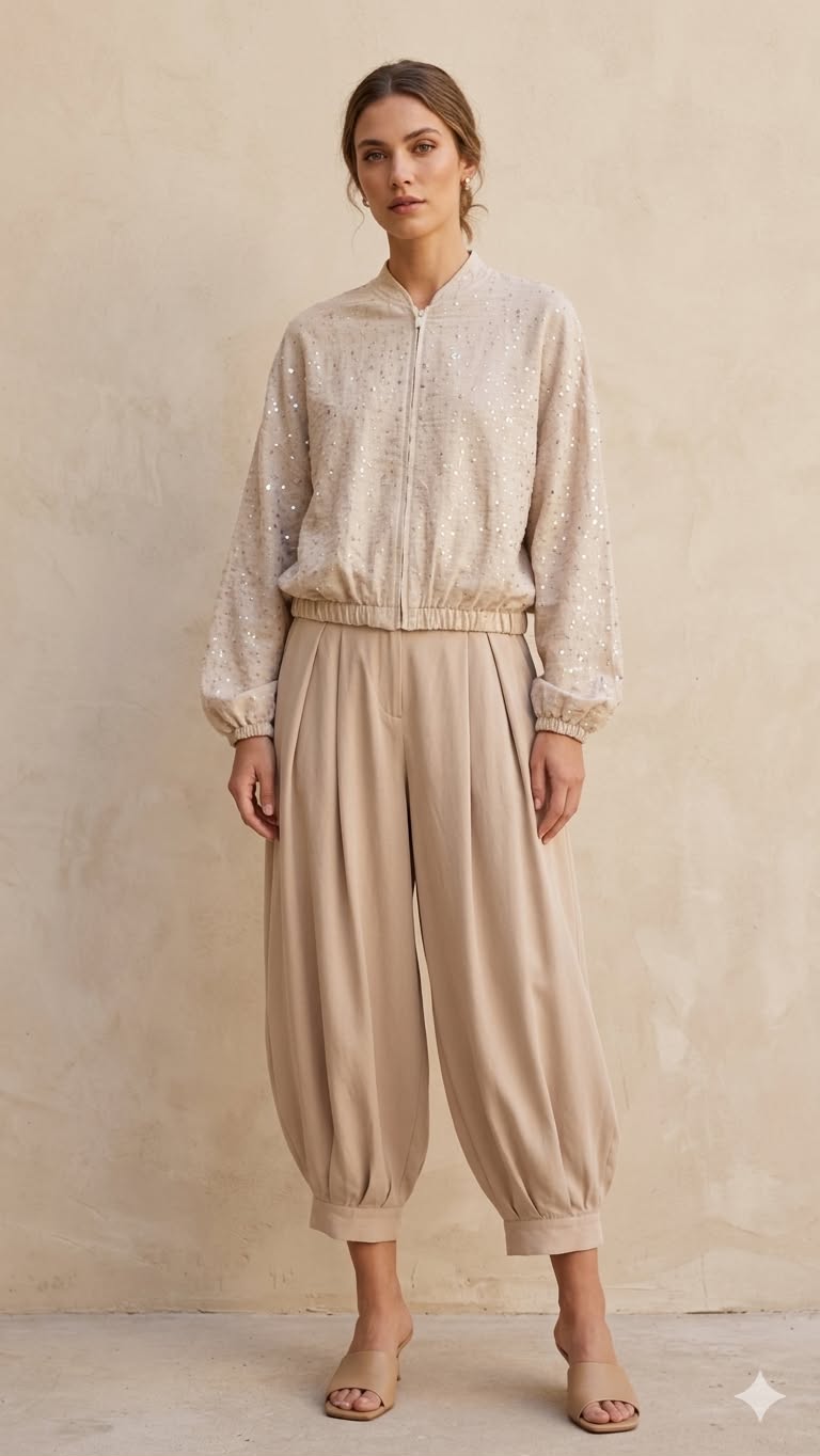 Shirt beige sequins