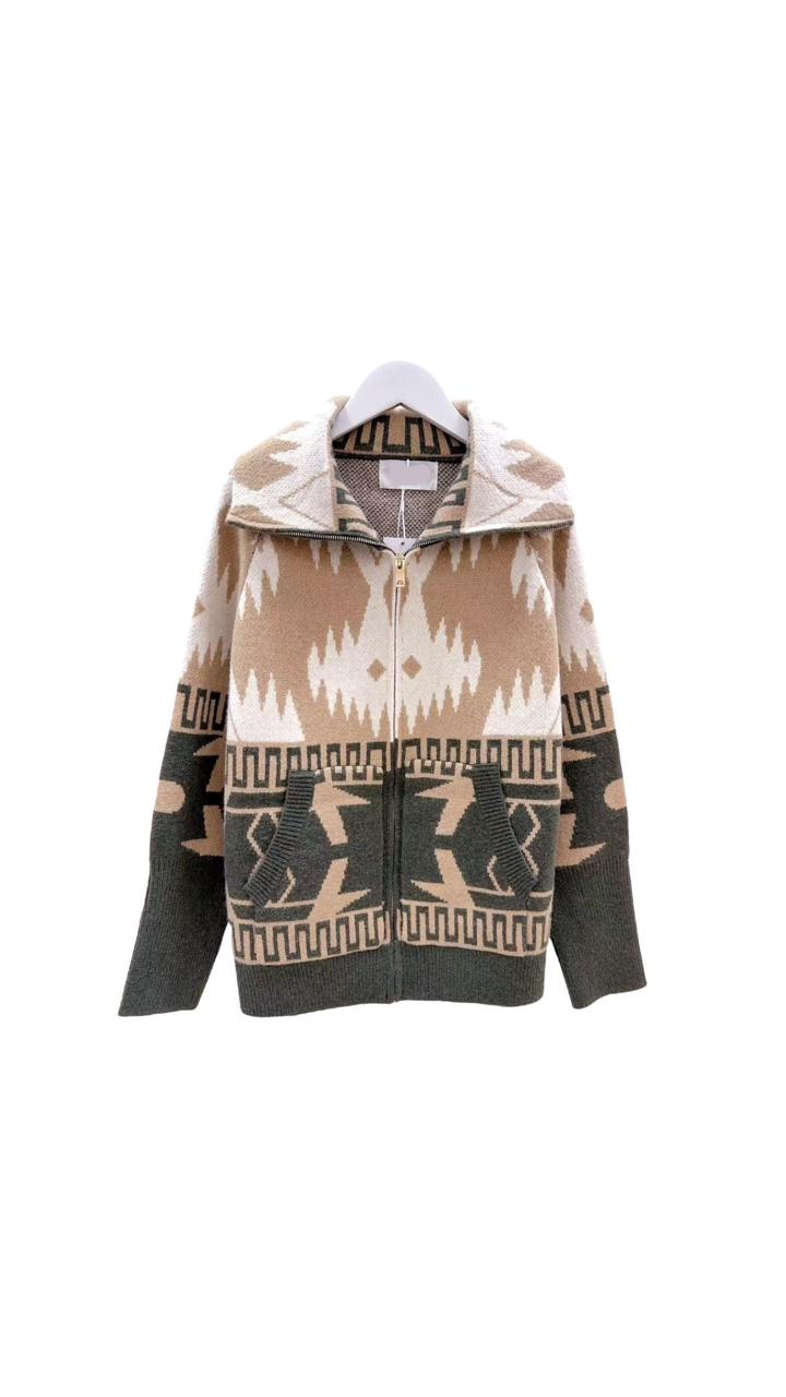 Cardigan zipper argyle olive